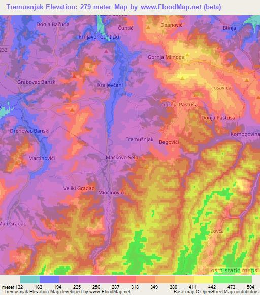 Tremusnjak,Croatia Elevation Map