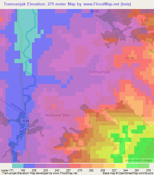 Tremusnjak,Croatia Elevation Map