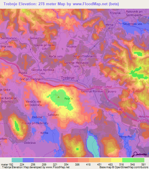 Trebnje,Slovenia Elevation Map