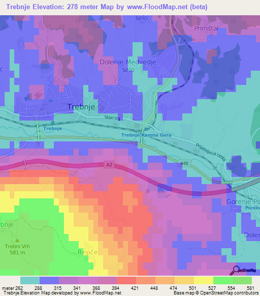 Trebnje,Slovenia Elevation Map