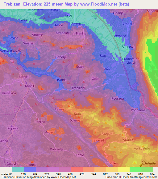 Trebizani,Slovenia Elevation Map