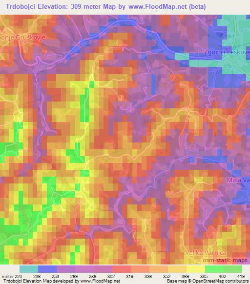 Trdobojci,Slovenia Elevation Map