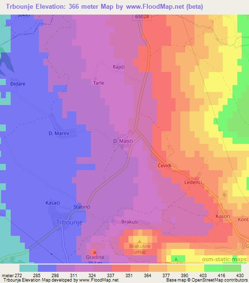 Trbounje,Croatia Elevation Map