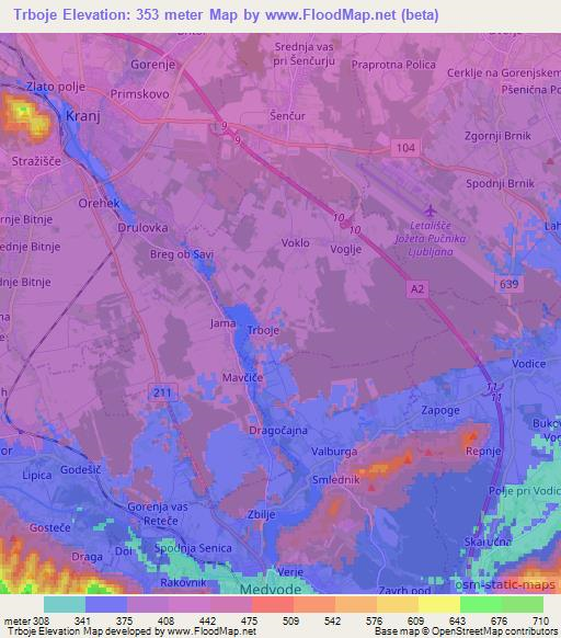 Trboje,Slovenia Elevation Map