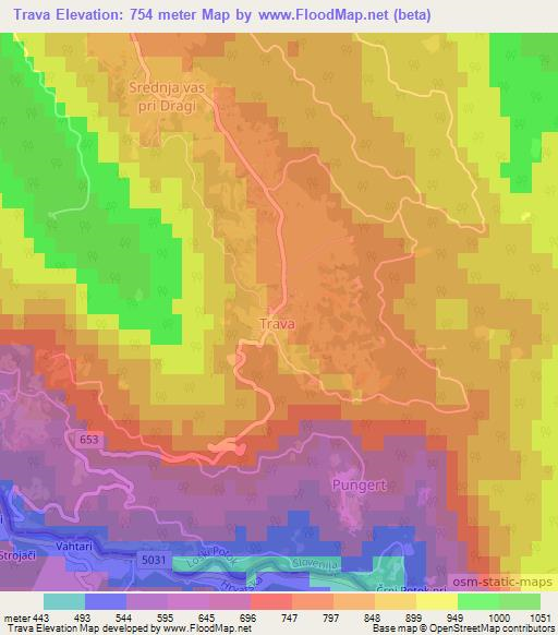 Trava,Slovenia Elevation Map