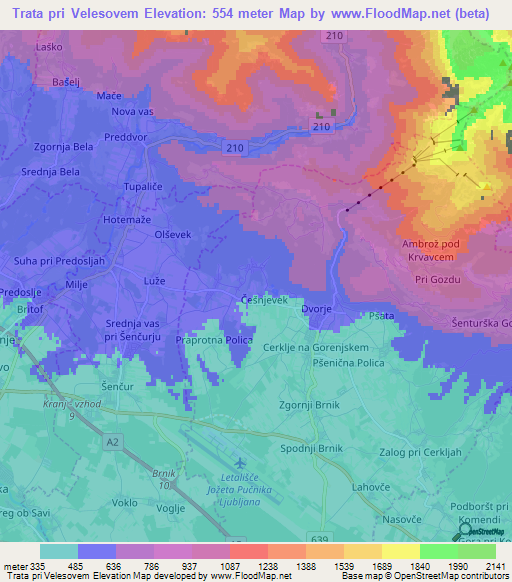 Trata pri Velesovem,Slovenia Elevation Map