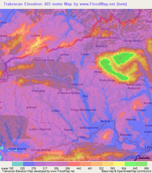 Trakoscan,Croatia Elevation Map