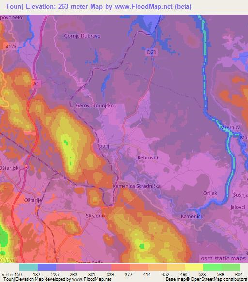 Tounj,Croatia Elevation Map