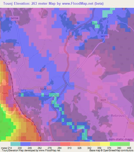 Tounj,Croatia Elevation Map