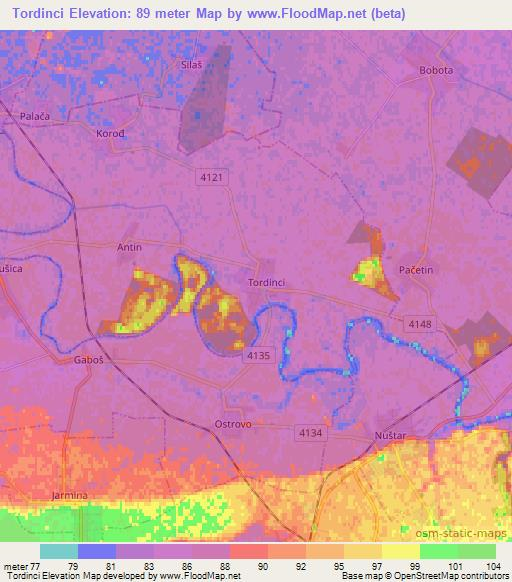 Tordinci,Croatia Elevation Map