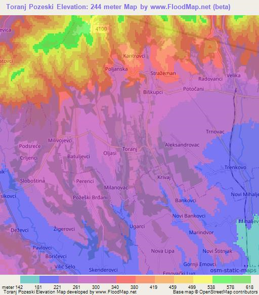 Toranj Pozeski,Croatia Elevation Map