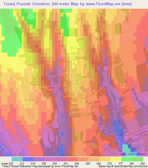 Toranj Pozeski,Croatia Elevation Map