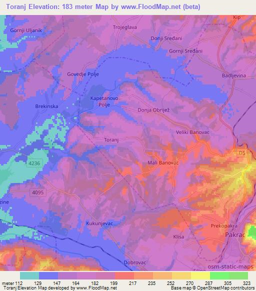 Toranj,Croatia Elevation Map