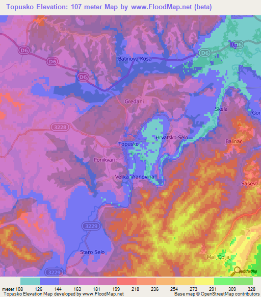 Topusko,Croatia Elevation Map
