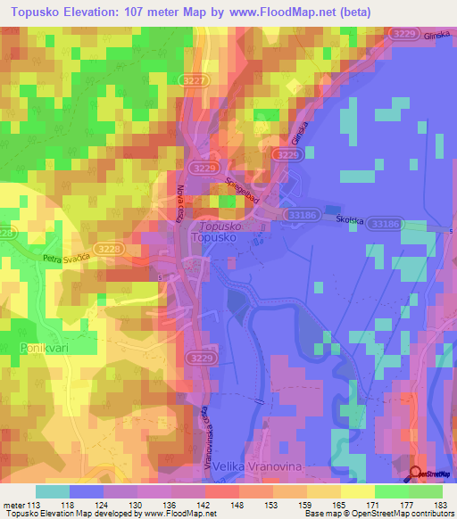 Topusko,Croatia Elevation Map