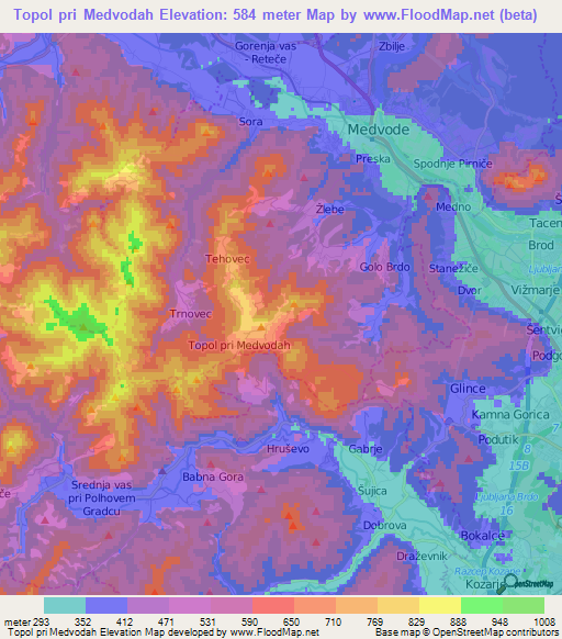 Topol pri Medvodah,Slovenia Elevation Map