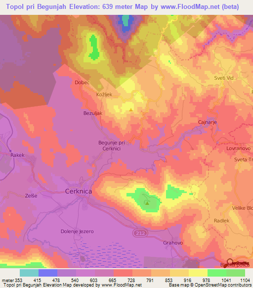 Topol pri Begunjah,Slovenia Elevation Map