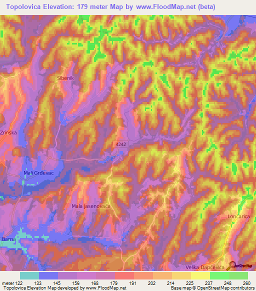 Topolovica,Croatia Elevation Map