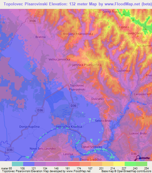 Topolovec Pisarovinski,Croatia Elevation Map