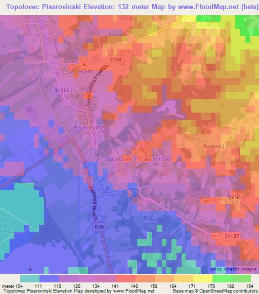 Topolovec Pisarovinski,Croatia Elevation Map