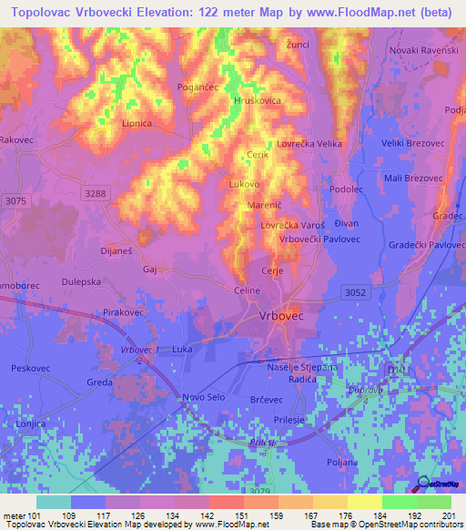 Topolovac Vrbovecki,Croatia Elevation Map