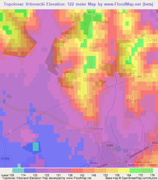 Topolovac Vrbovecki,Croatia Elevation Map