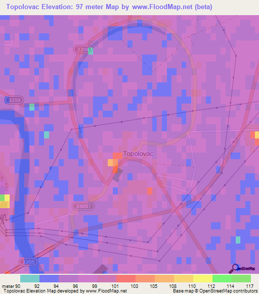 Topolovac,Croatia Elevation Map