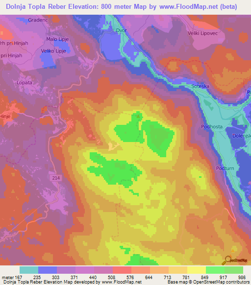 Dolnja Topla Reber,Slovenia Elevation Map