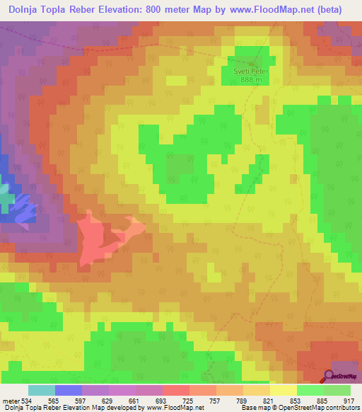 Dolnja Topla Reber,Slovenia Elevation Map