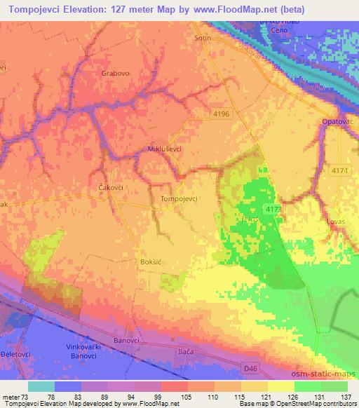 Tompojevci,Croatia Elevation Map