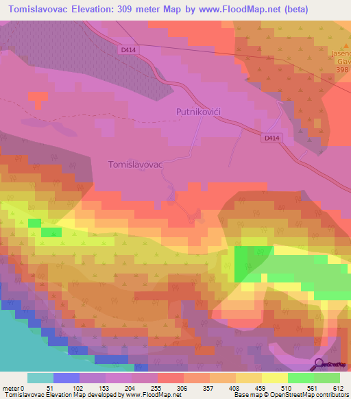 Tomislavovac,Croatia Elevation Map