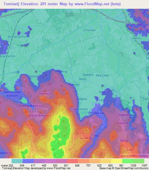 Tomiselj,Slovenia Elevation Map