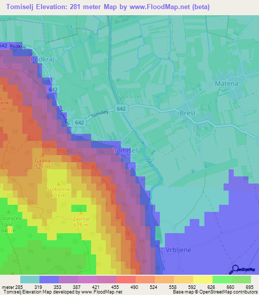 Tomiselj,Slovenia Elevation Map