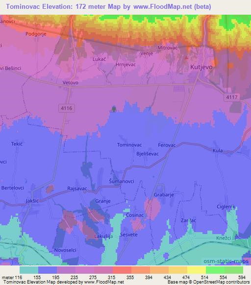 Tominovac,Croatia Elevation Map