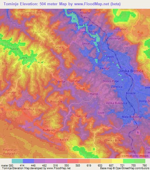 Tominje,Slovenia Elevation Map