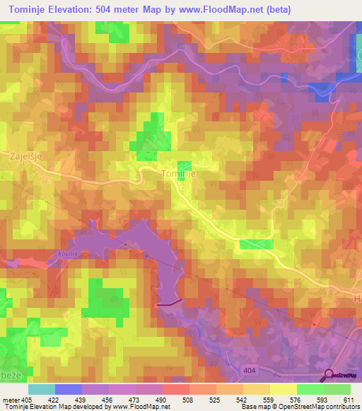 Tominje,Slovenia Elevation Map