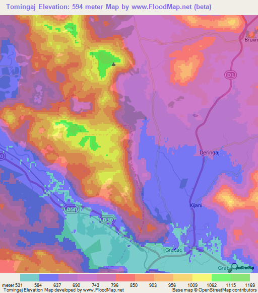 Tomingaj,Croatia Elevation Map