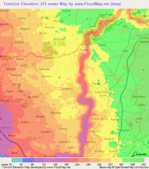 Tomicini,Croatia Elevation Map