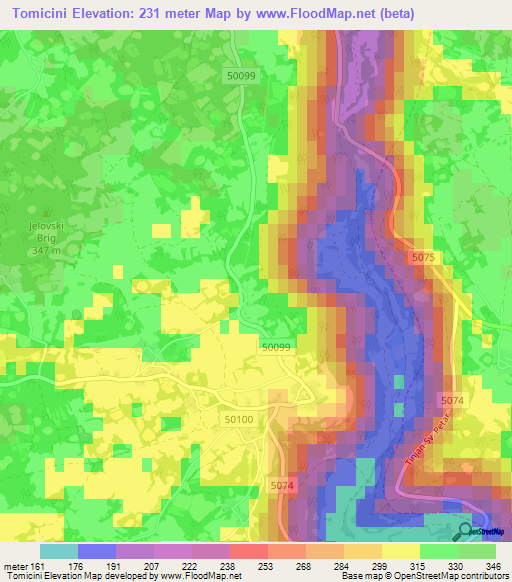 Tomicini,Croatia Elevation Map