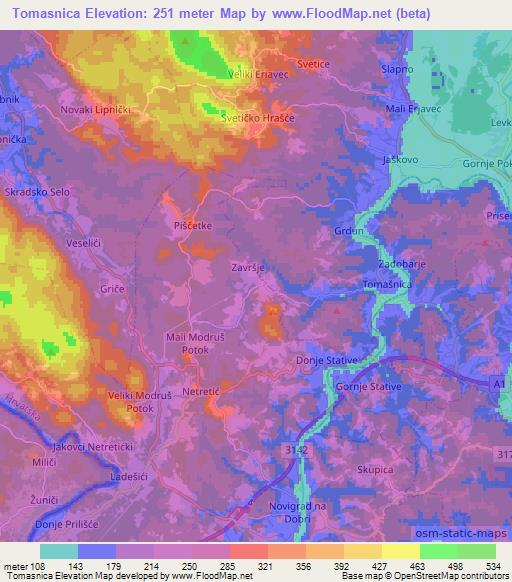 Tomasnica,Croatia Elevation Map