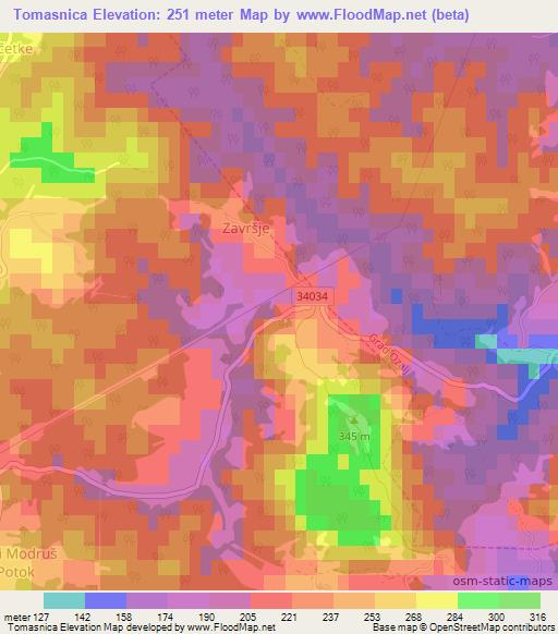 Tomasnica,Croatia Elevation Map