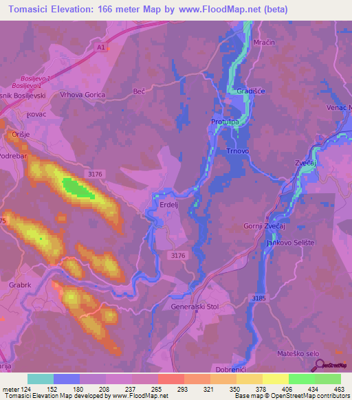 Tomasici,Croatia Elevation Map