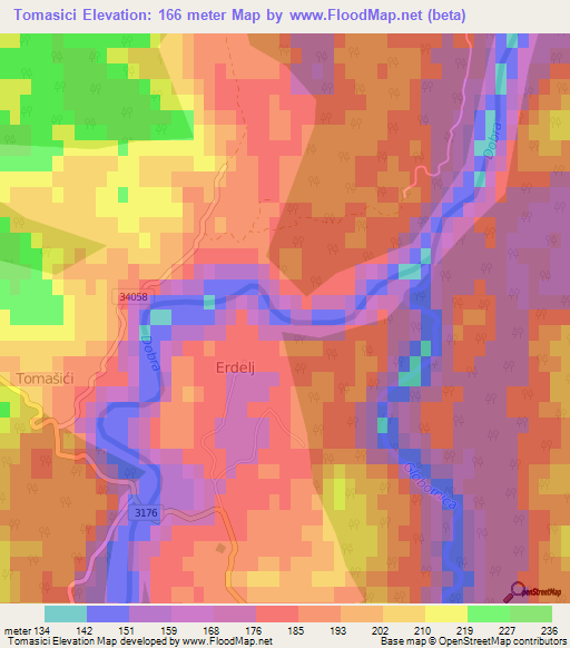 Tomasici,Croatia Elevation Map