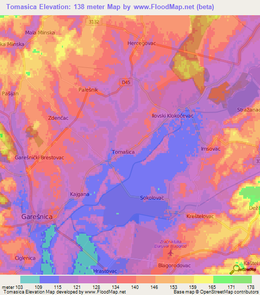 Tomasica,Croatia Elevation Map