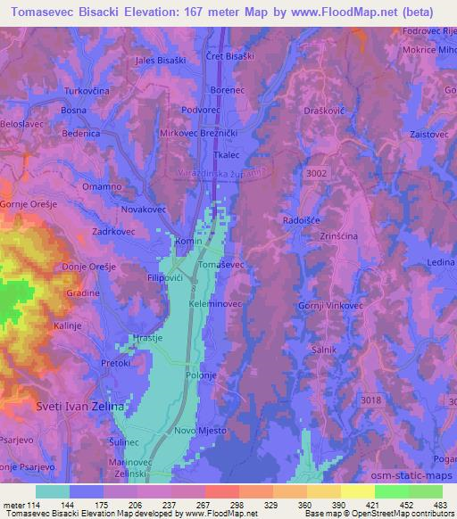 Tomasevec Bisacki,Croatia Elevation Map