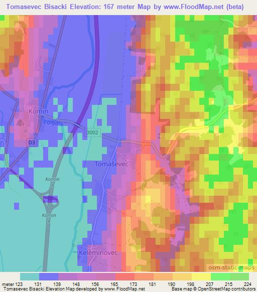 Tomasevec Bisacki,Croatia Elevation Map