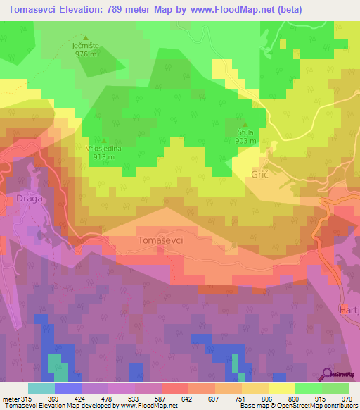 Tomasevci,Croatia Elevation Map