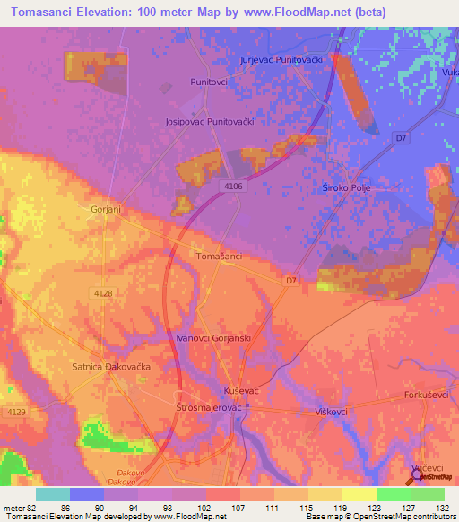 Tomasanci,Croatia Elevation Map