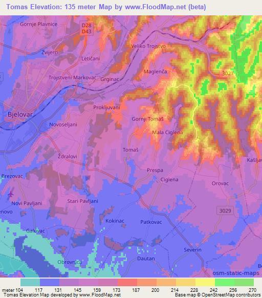 Tomas,Croatia Elevation Map