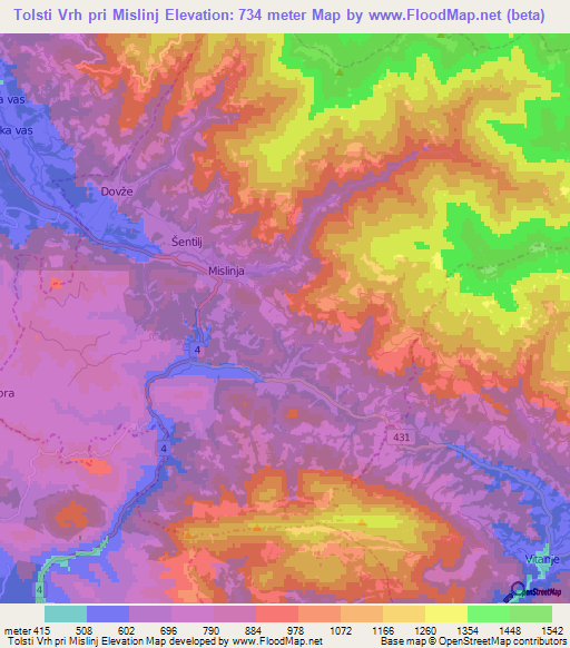 Tolsti Vrh pri Mislinj,Slovenia Elevation Map